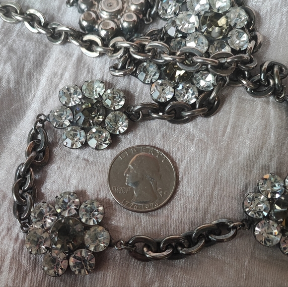 Stunning Oversized Extra Long Dark Silver Tone Rhinestone Necklace Belt Vintage - Picture 10 of 15